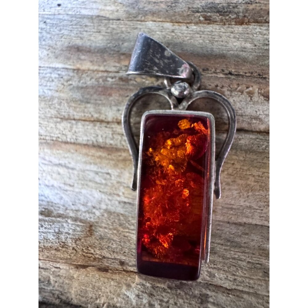 Amber Pendant W/Sterling Silver 925 Angel Wing Design 6.15g - Picture 3 of 5